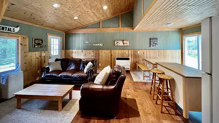 Living Room - Wolf Lake Lodge Rental Cabin